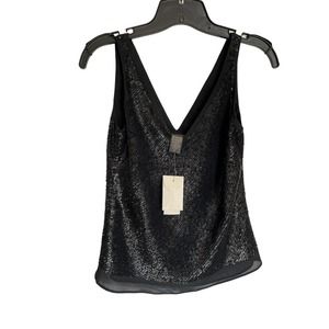 Banana Republic Womens V-Neck Metallic Tank Top Sleeveless Size XS Black